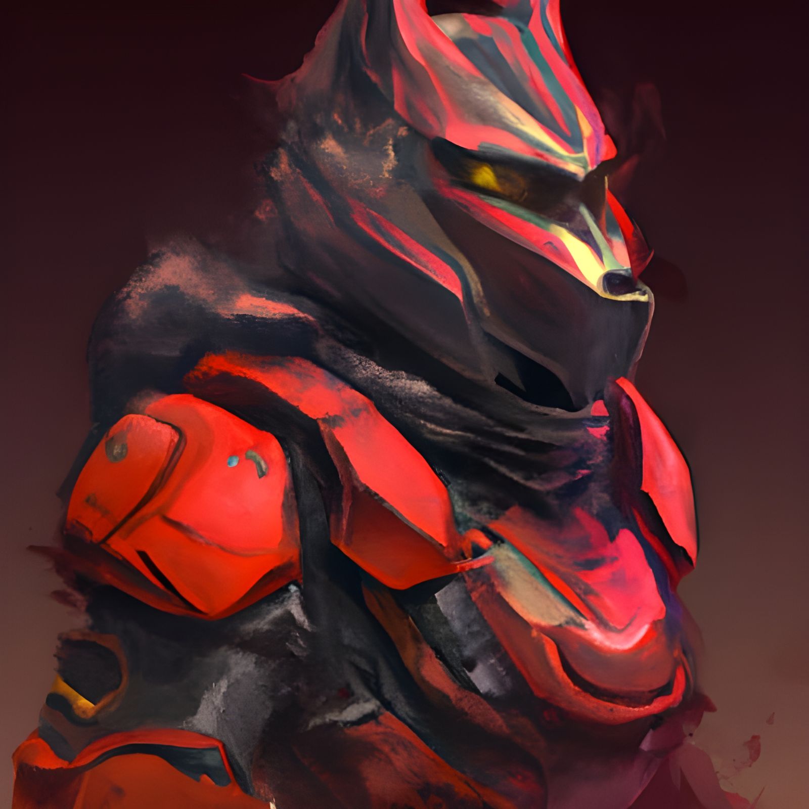 Wolf Helmet in Red Battle Armor, Hyperdetailed