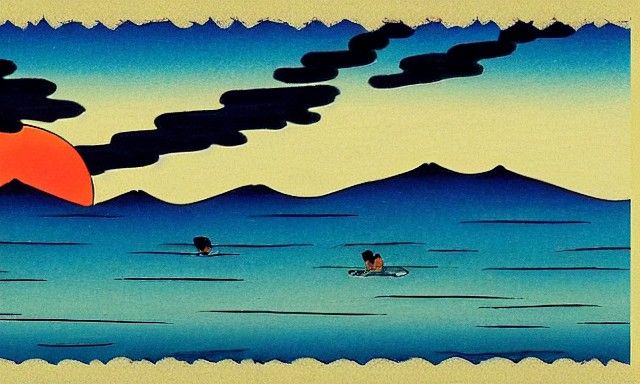 Ukiyo-e Sunset Sky: Japanese Art Style