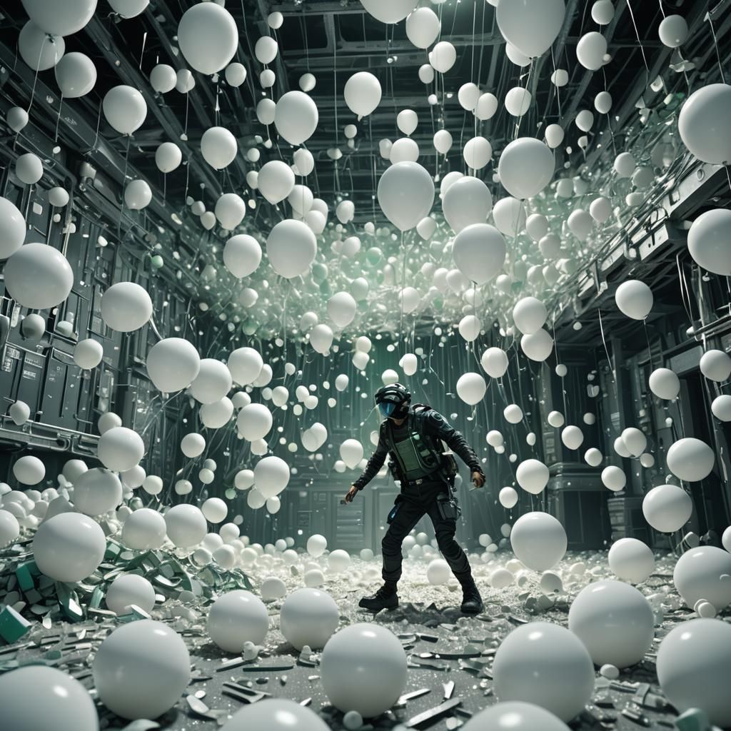 Chaotic Sci-Fi Scene with Balloons in 3D Rendering