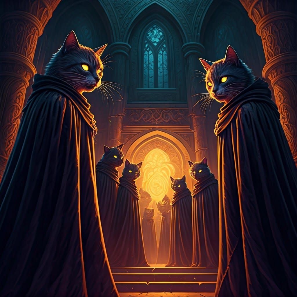 Sinister Cats Plotting Revenge in Dark Fantasy Style
