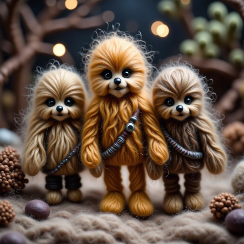 Miniature Realistic Cute Wookiees in Felted Wool Style