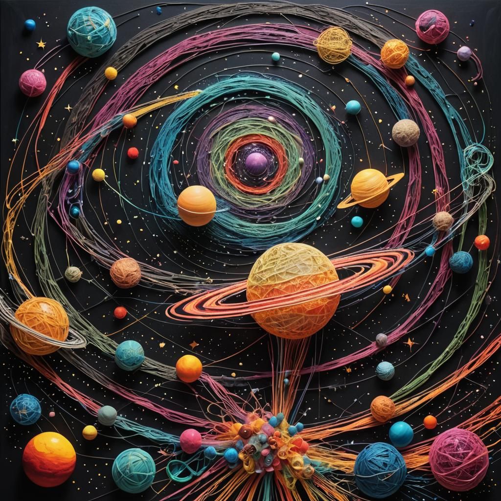 Cosmic String Art Space Scene in Pastel Colors