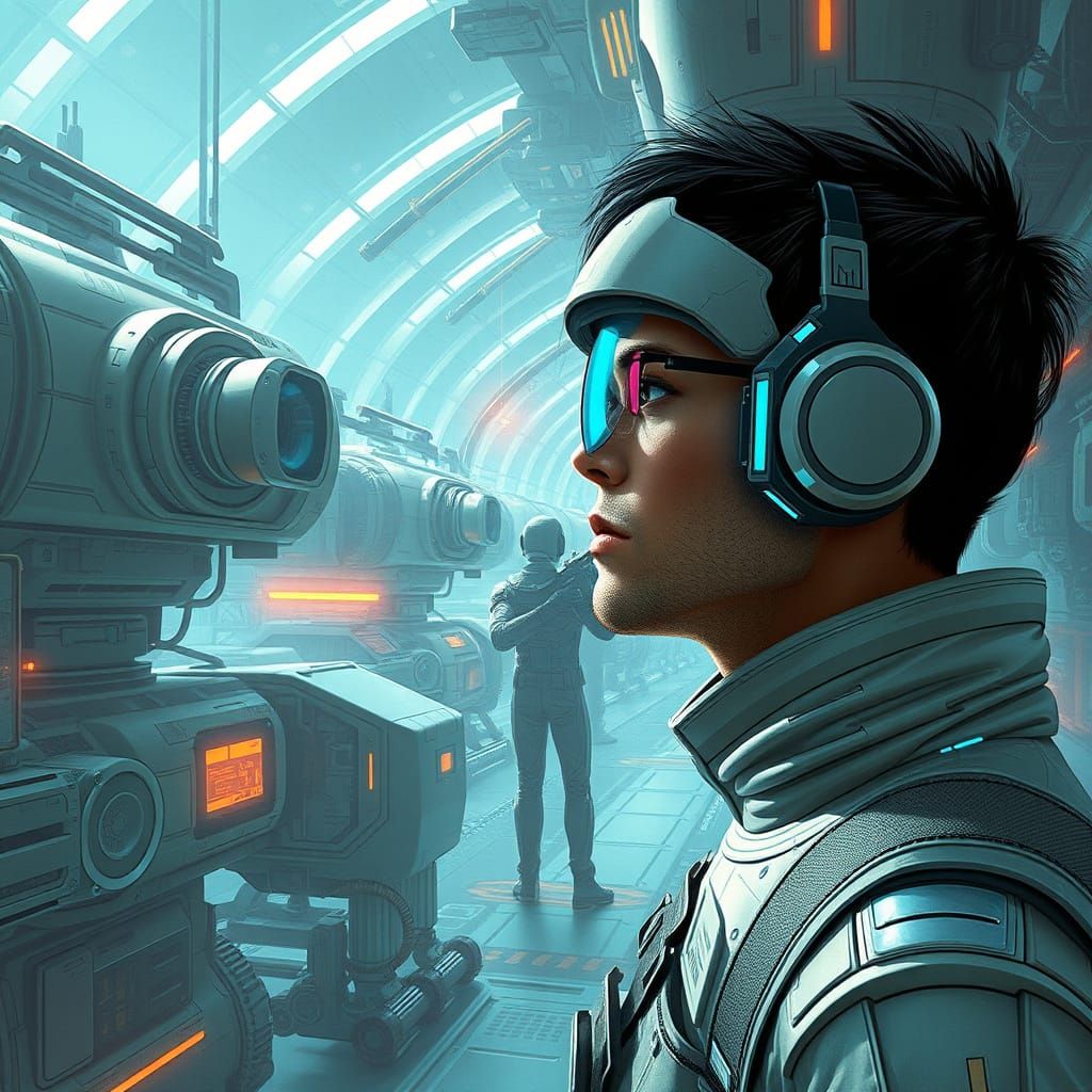 Person Witnesses Futuristic Advances in Cyberpunk Style