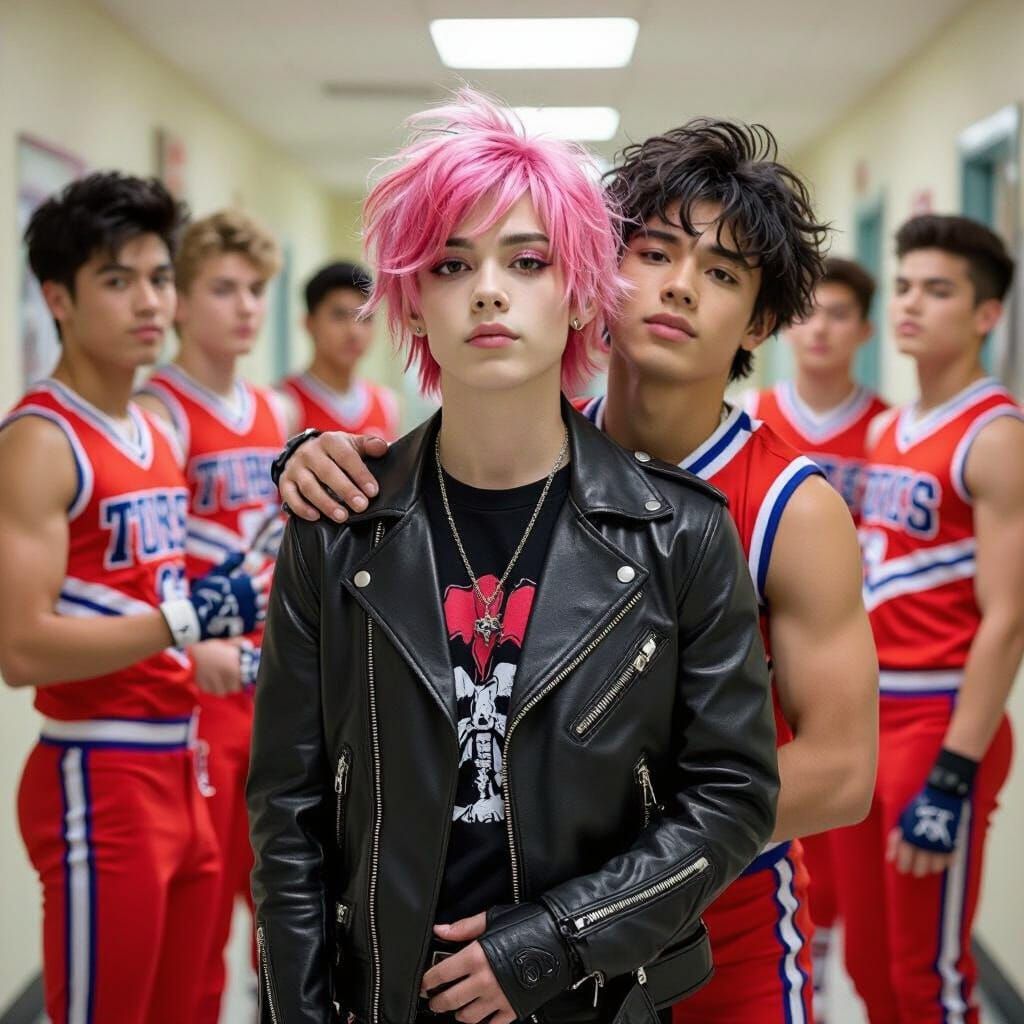 Gothic Boy Surrounded by Cheerleaders, in Burton-Murakami St...