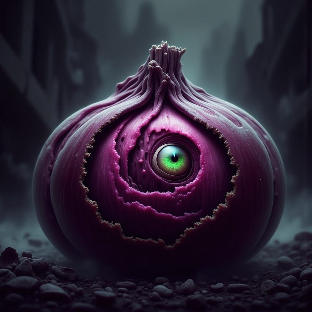 Red Onion Close-Up in Futuristic Style