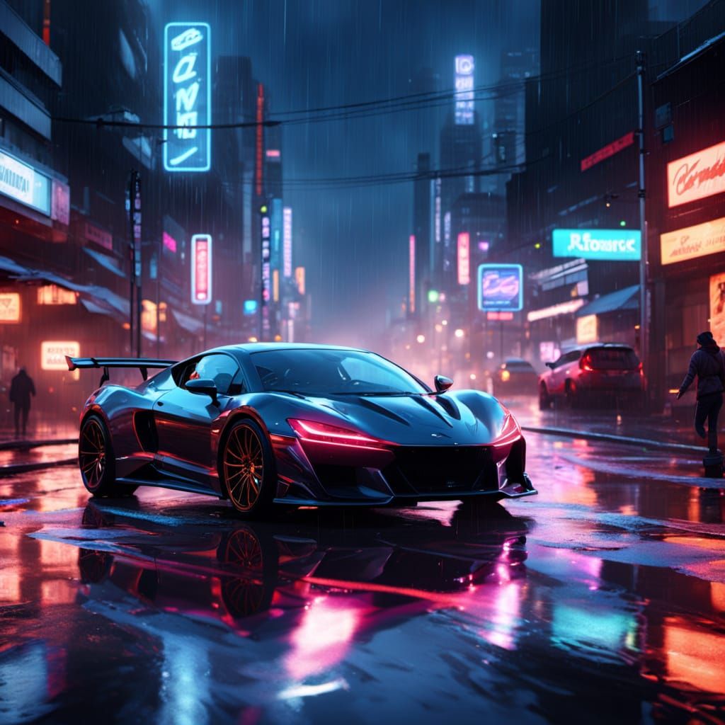 Dynamic Car Drift with Girl in Neon Cityscape
