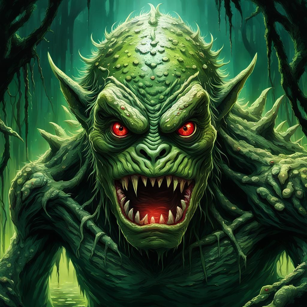 Swamp Monster in Hyper-Detailed Horror Style