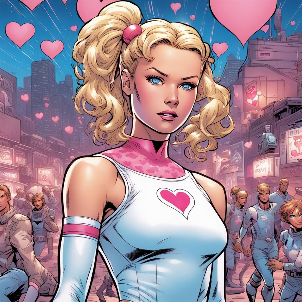 Blonde Woman in White Dress, Comic Book Art