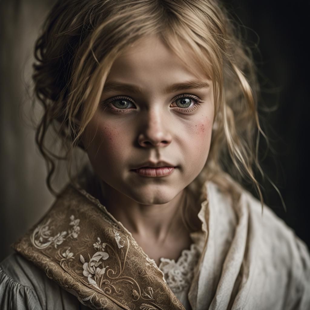 Victorian Orphan Girl Portrait in Ambient Light