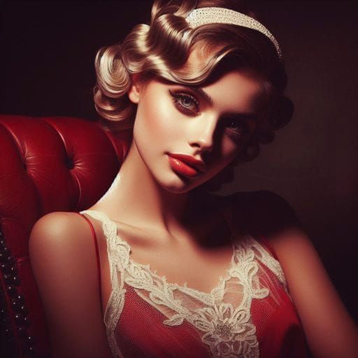 Elegant Woman in Red Leather Chair, Splash Art