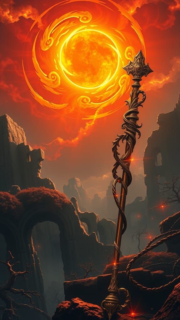 Ethereal Sorceress with Sunchaser Staff in Dark Fantasy