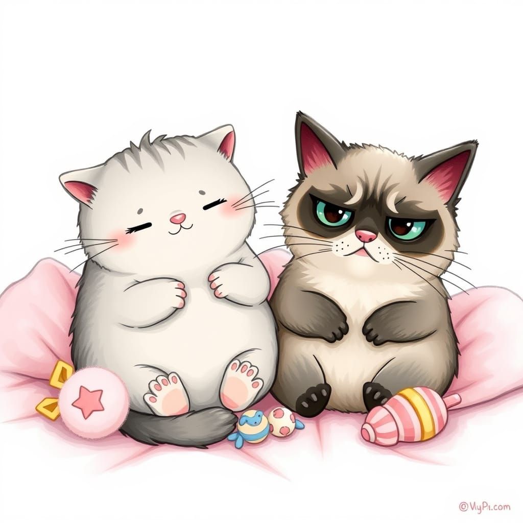 Whimsical Feline Friends in Pastel Paradise