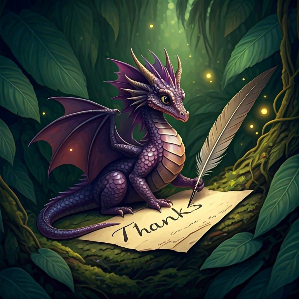 Whimsical Dark Purple Dragon in a Fantasy Landscape