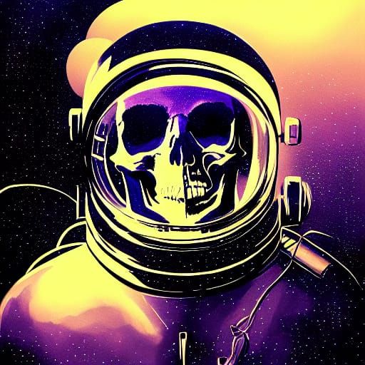Astronaut Helmet Skull: Digital Oil Painting