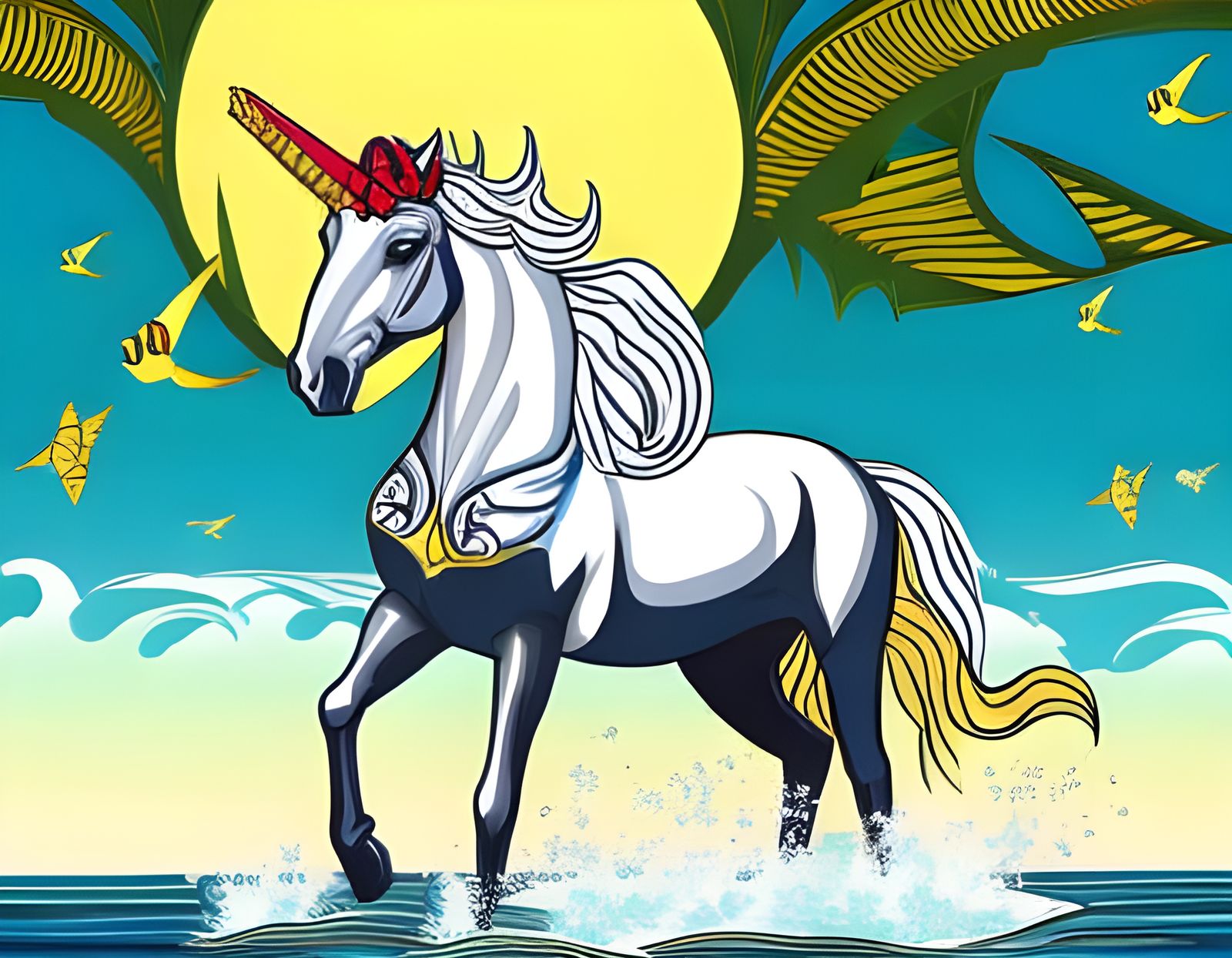 Magnificent Unicorn Art in Tropical Paradise