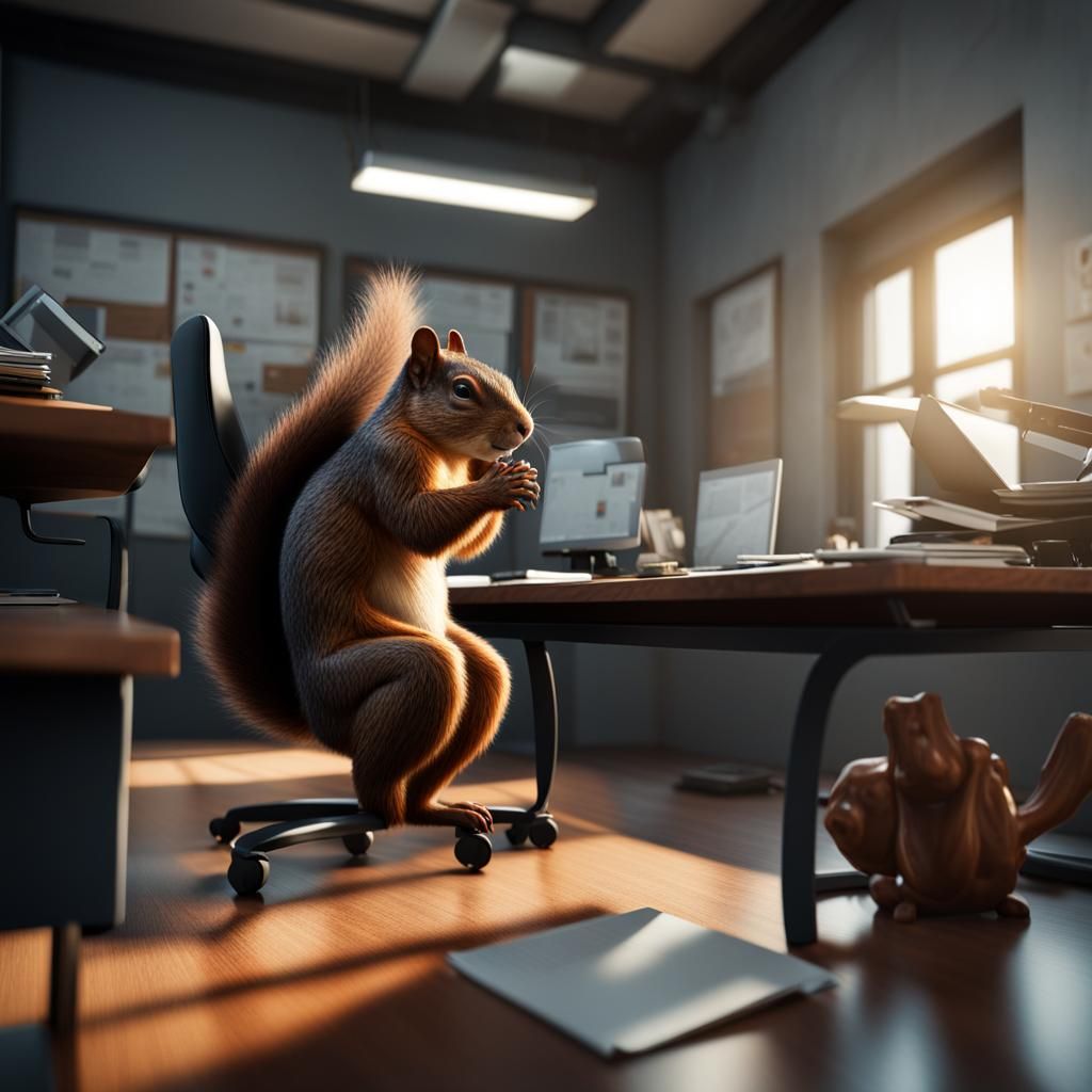 Hyperrealistic Rabid Squirrel in Office, Unreal Engine
