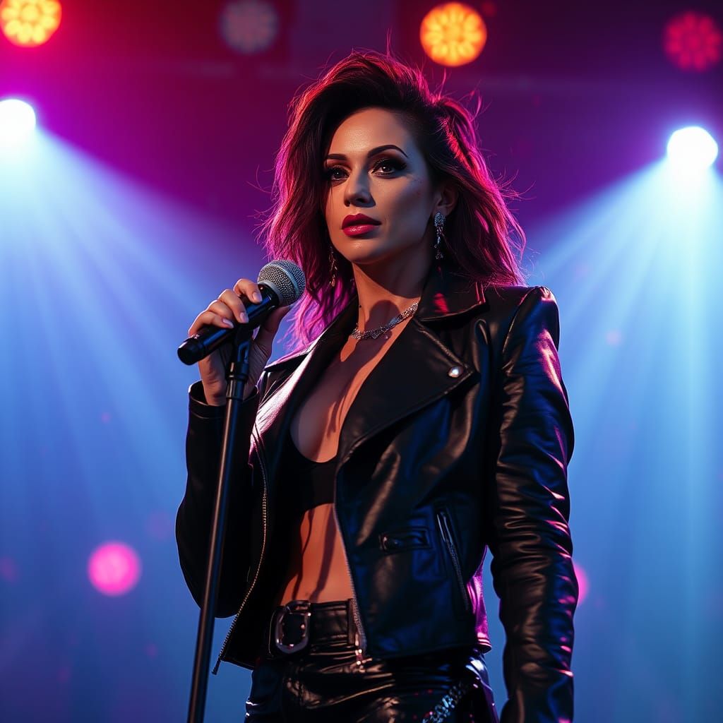 Pop Diva on Stage with Ink Splatters