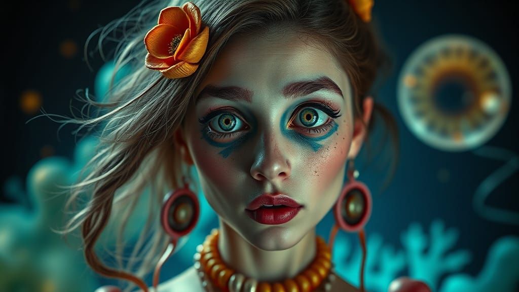 Surreal and Bizarre Woman in a Dreamlike Atmosphere