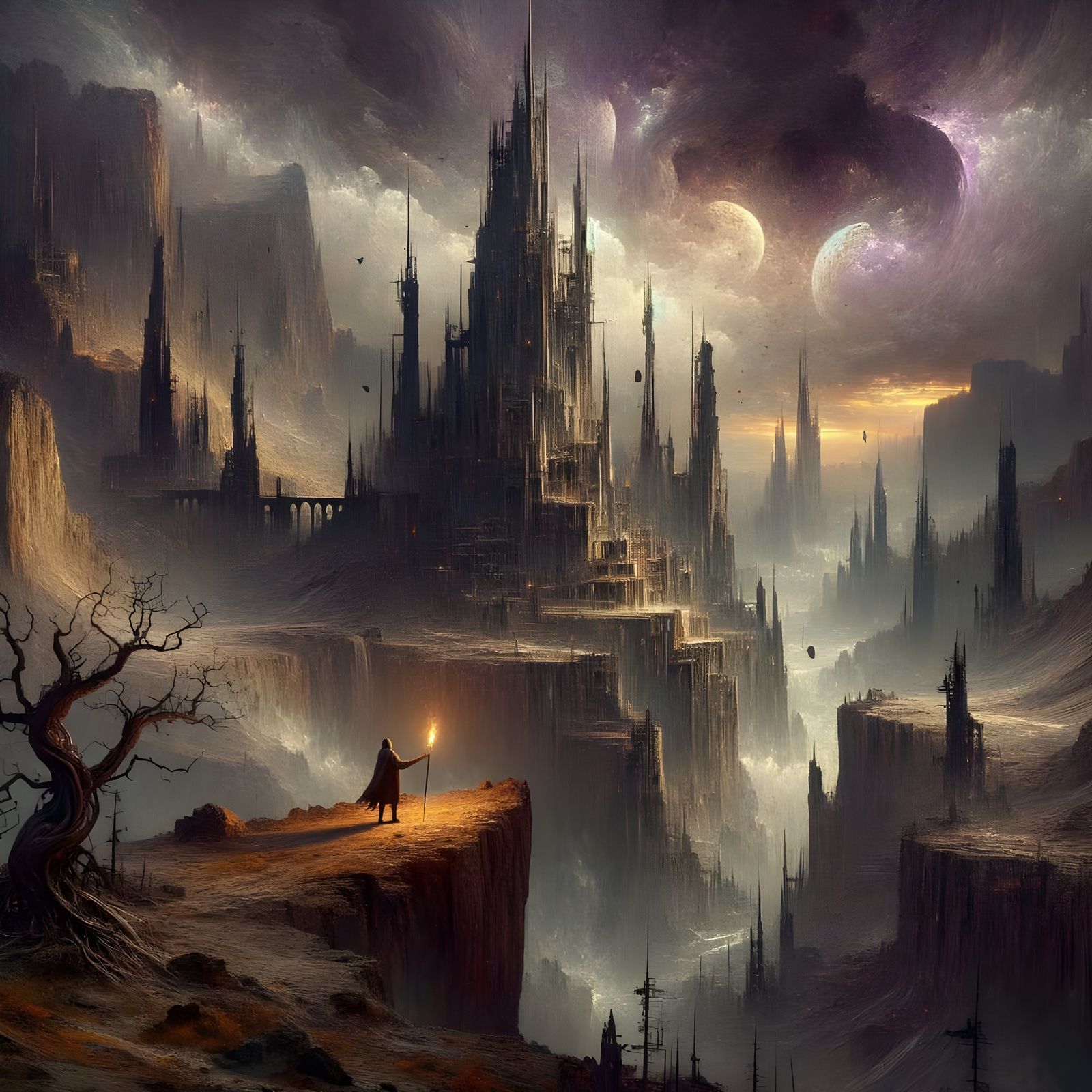 Ruined City Under Stormy Sky Digital Art