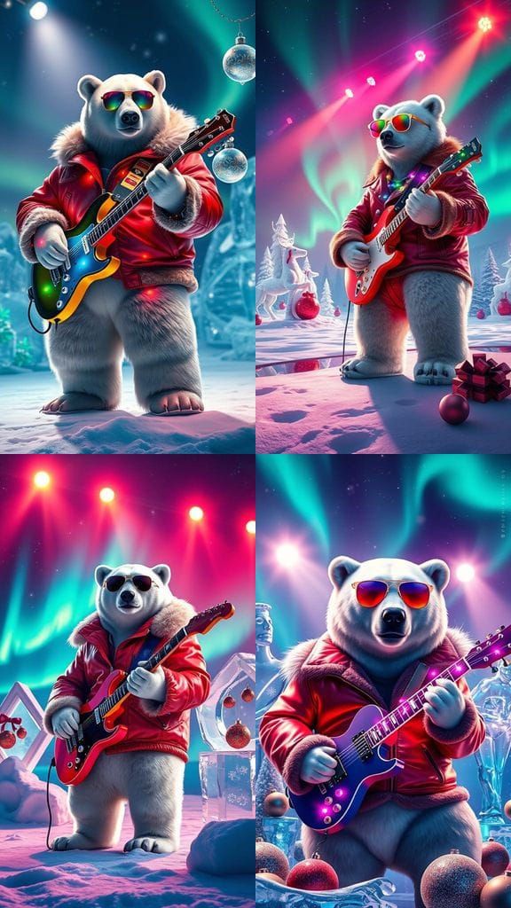 Majestic Polar Bear Rockstar Under Northern Lights
