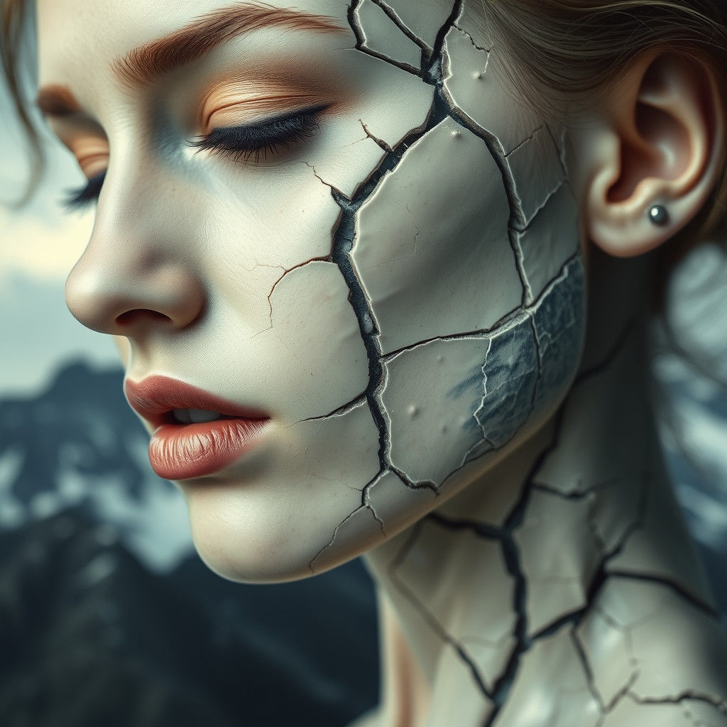 Cracked Ceramic Woman in Earthquake