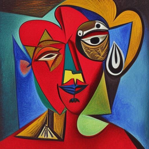 Surreal Valentine Painting in Cubist Style