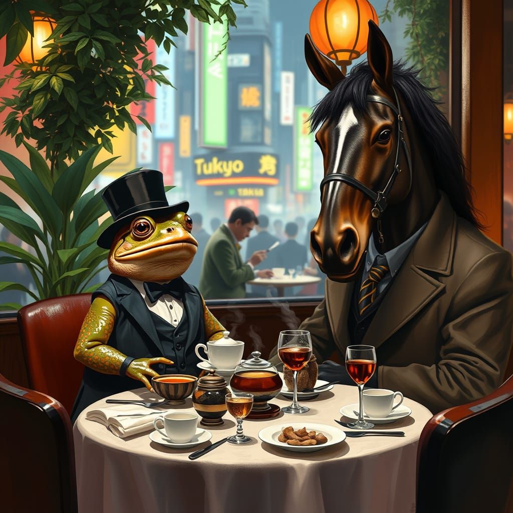 Dignified Toad and Refined Horse Enjoy Exquisite Dinner in T...