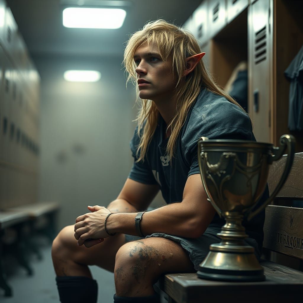 Fantasy Elf Rugby Player in D&D Locker Room