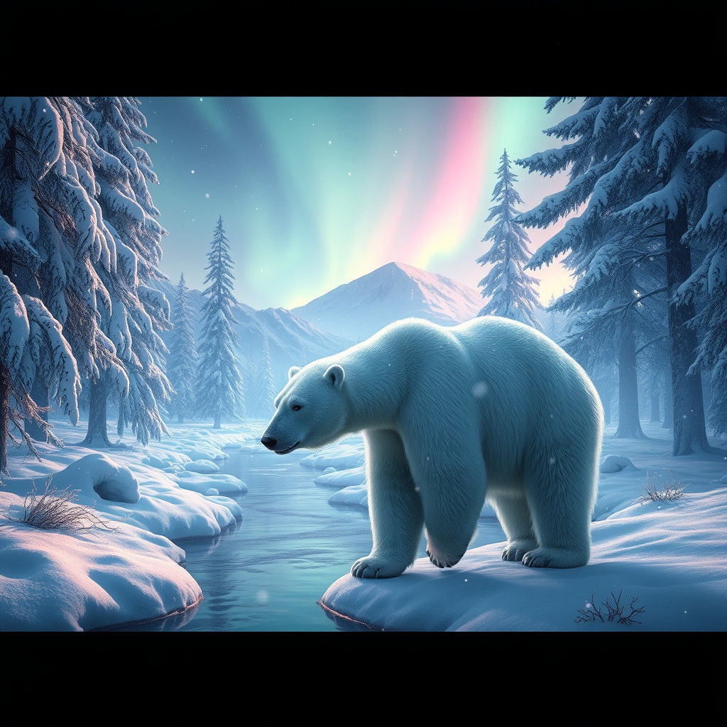 Polar Bear in Winter Wonderland, Digital Art