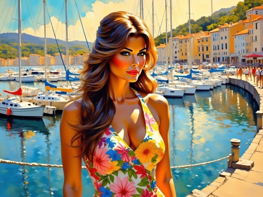 Vibrant Marina Scene in Impressionist Style