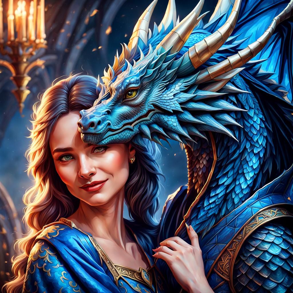 Dragon and Woman Portrait in Cosmic Art Style