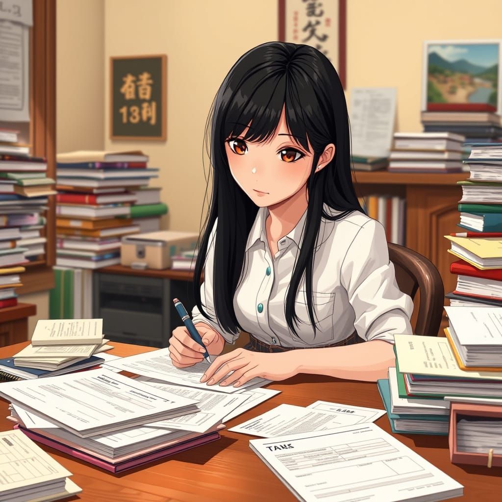 A Dedicated Student Focused on Tax Forms in a Traditional St...