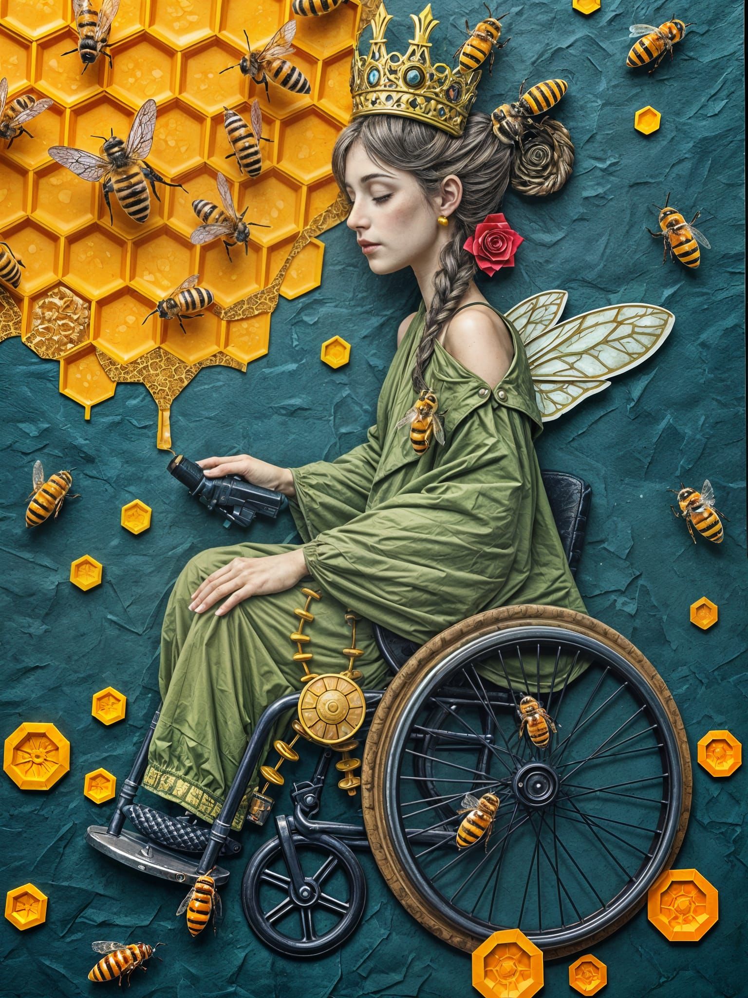 Surreal Honey Queen in a Whimsical Masterpiece Collage