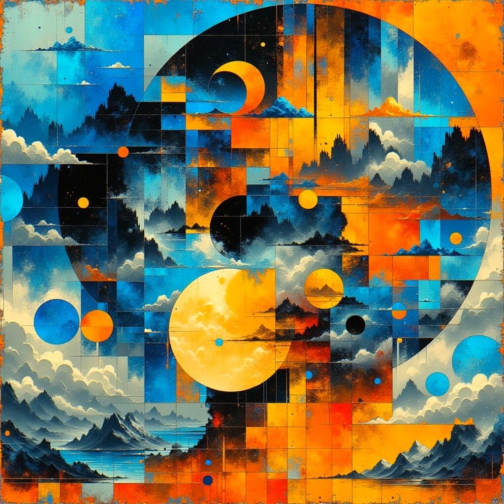 Abstract Orange and Blue Glitch Foil Design