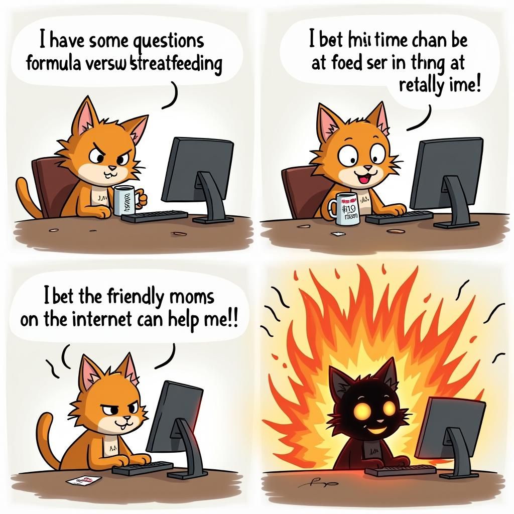 Humorous Comic: Cat's Online Parenting Forum Disaster
