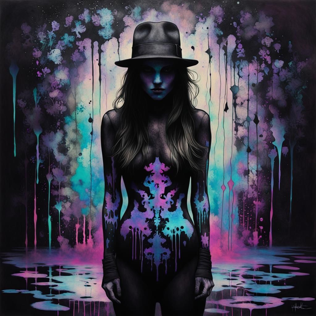 Surreal Holographic Presence in Rorschach Ink Style