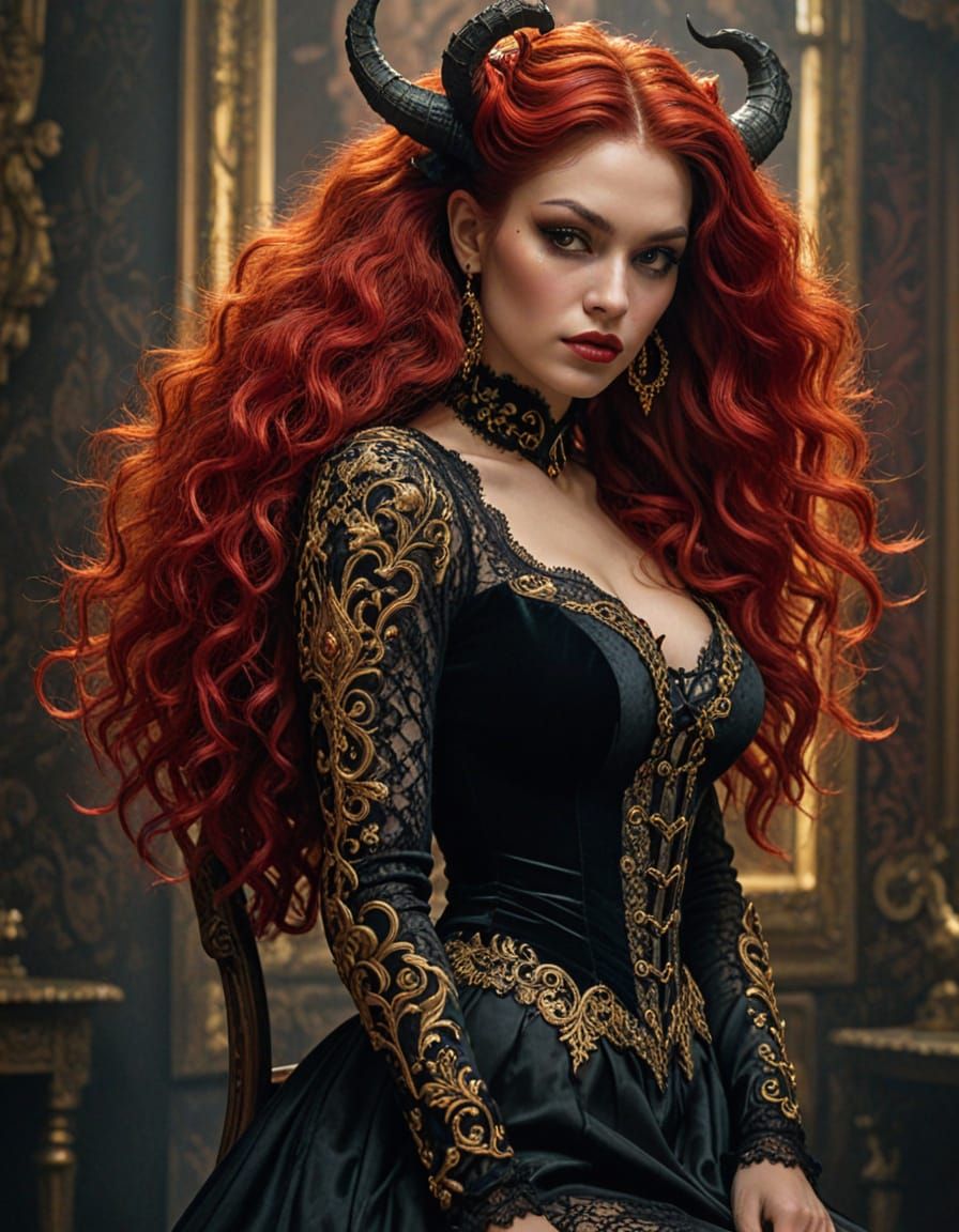 Ornate Demon in Victorian Style with Crimson Hues