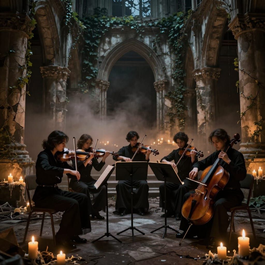 Orchestra in Ancient Temple, Dark Eerie Atmosphere