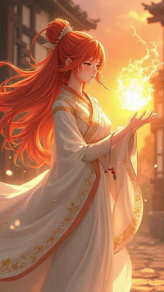 Anime Red Mage Girl Fires Blazing Spell