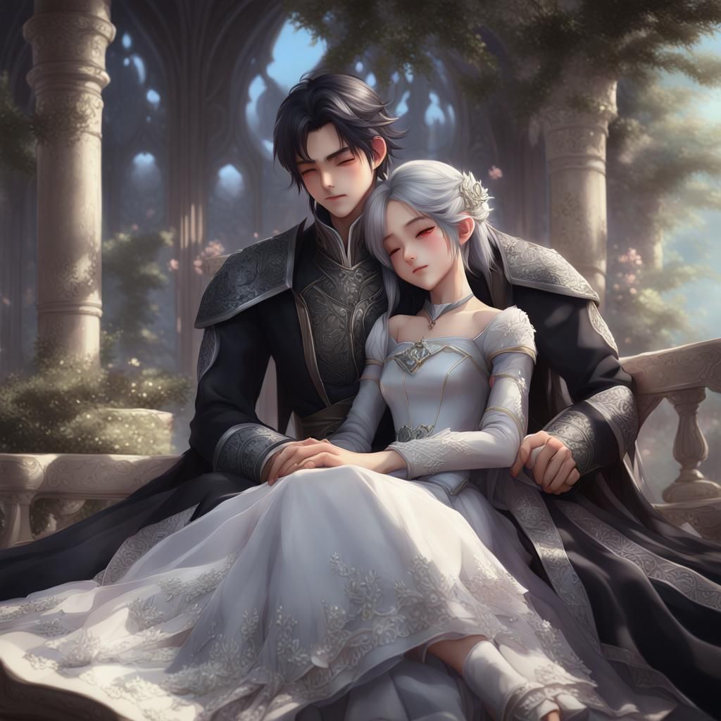 Anime Princess Sleeping on Prince's Lap