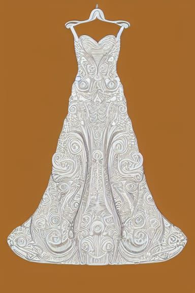 Detailed Sketch of Wedding Gown on Abstract Background