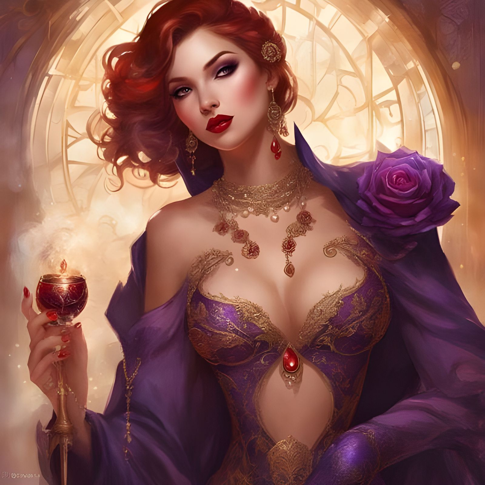 Gothic Enchantress Smoking Cigar in Splash Art Style