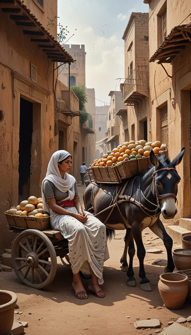 Mediterranean Woman in Dot-Painting Still Life