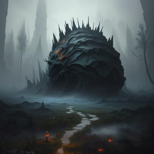Barricade Cocoon in Misty Forest, Fantasy Concept Art