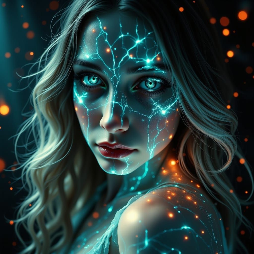 Dark Cyberpunk Cityscape with Glitching Neon Lights