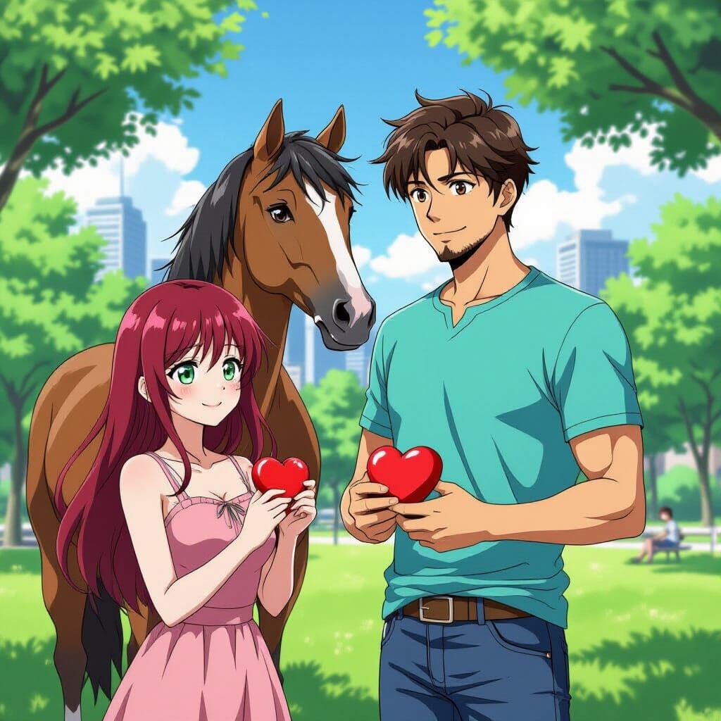 Man with Horse Head in Anime Style