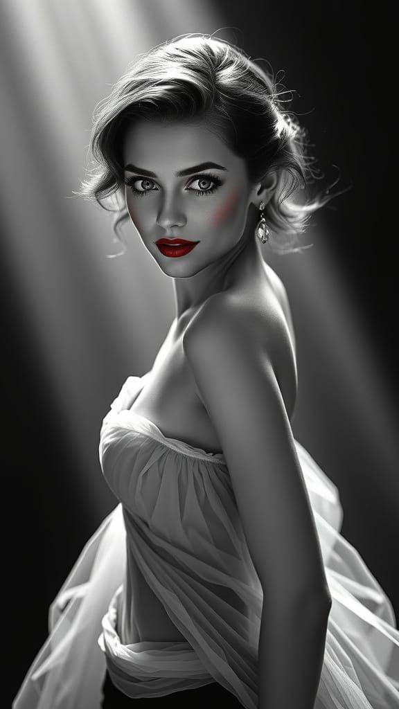 Elegant Woman with Innocent Eyes in Art Nouveau Style