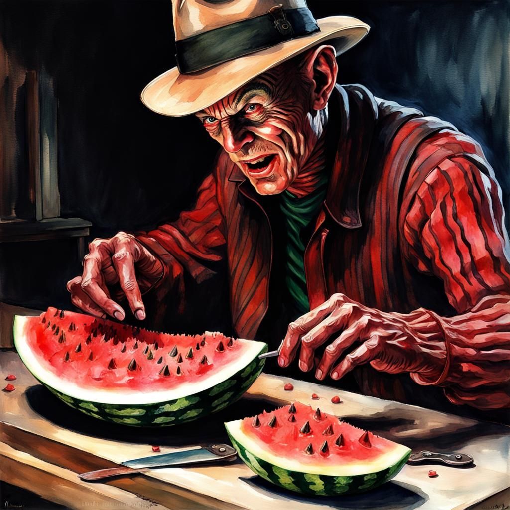 Freddy Krueger Carves Watermelon: Watercolor Dark Academia