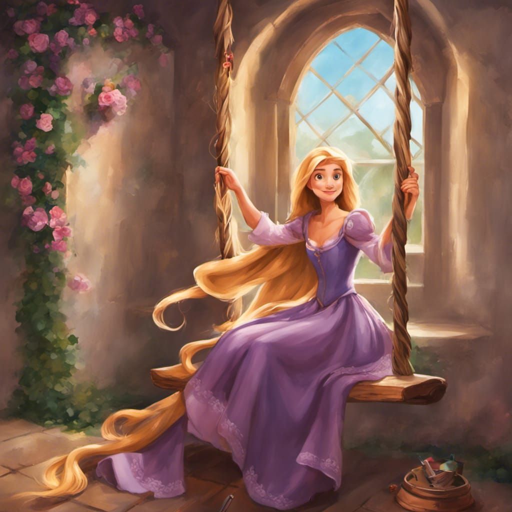 Rapunzel Paints Flowers in Medieval Tower Room