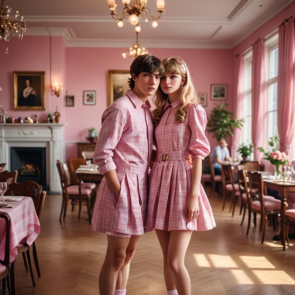 Girl Inspecting Crossdressing Boy's Dress